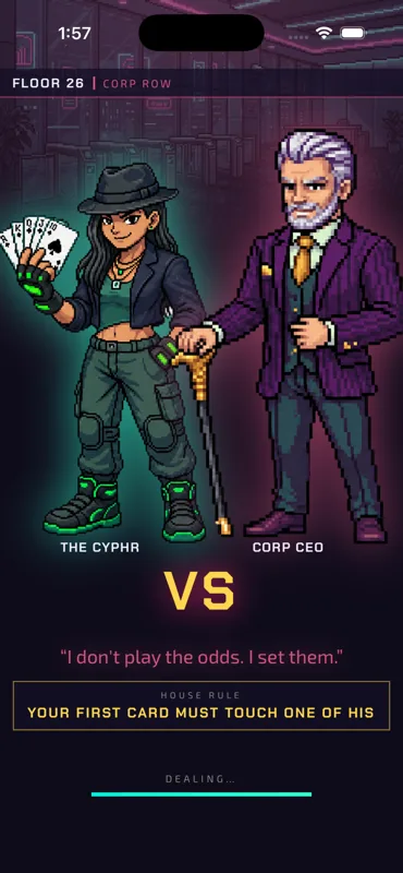 Versus screen against Corp CEO showing a house rule