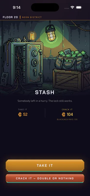 The Stash screen offering take it or crack it