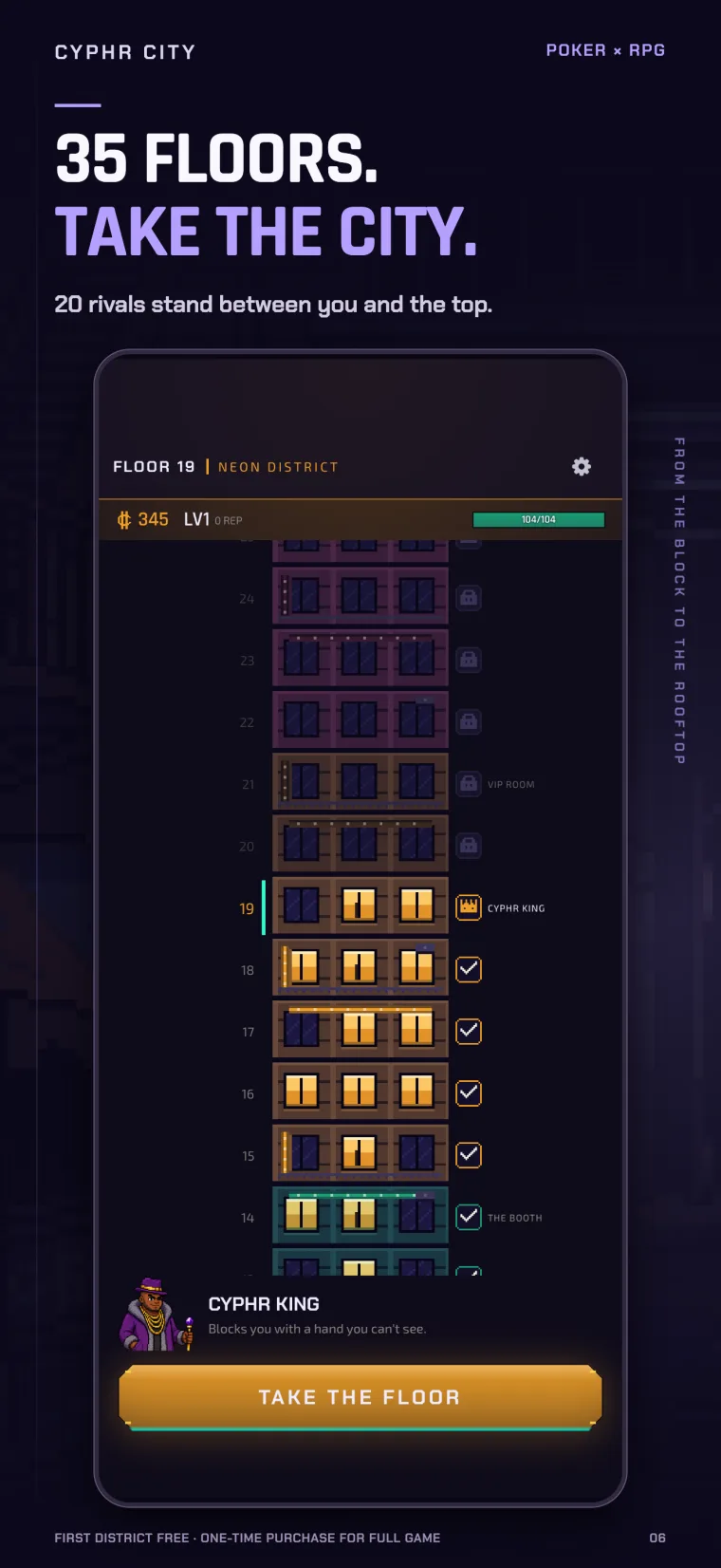 35 floors. Take the city. The tower map with 20 rivals.